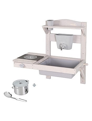 Cocina exterior para niños - mini cocina colgante en madera maciza con accesorios 'Roba'