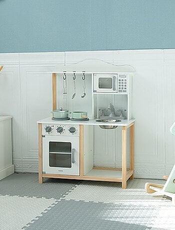 Cocina infantil de madera con microondas y fregadero Mamabrum