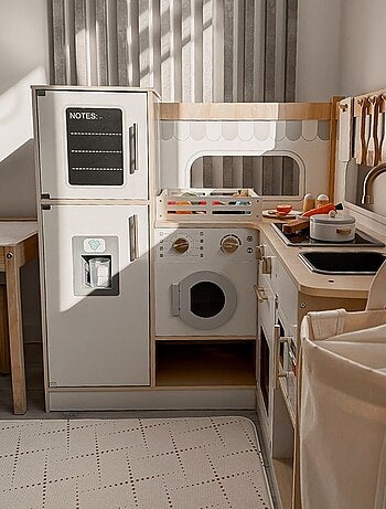 Cocina interactiva madera nevera y microondas Mamabrum