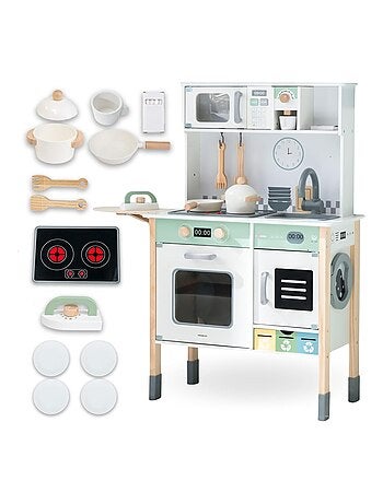 Cocina Montessori de madera infantil interactiva con luz y sonido, altura regulable y accesorios
