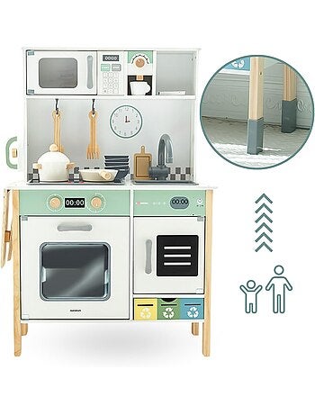 Cocina Montessori de madera infantil interactiva con luz y sonido, altura regulable y accesorios