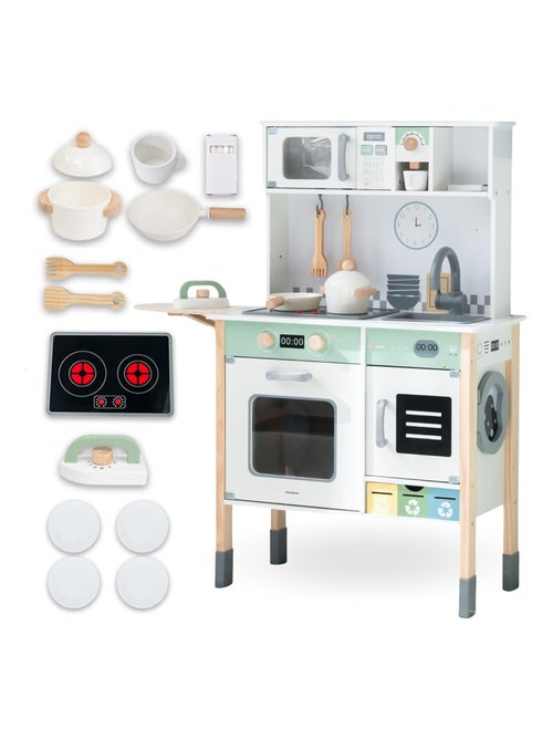 Cocina Montessori de madera infantil interactiva con luz y sonido, altura regulable y accesorios - Kiabi Cocina Montessori de madera infantil interactiva con luz y sonido, altura regulable y accesorios - Kiabi