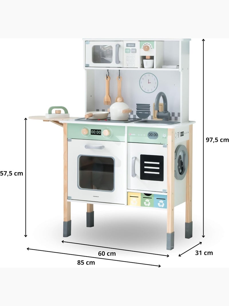 Cocina Montessori de madera infantil interactiva con luz y sonido, altura regulable y accesorios N/D - Kiabi