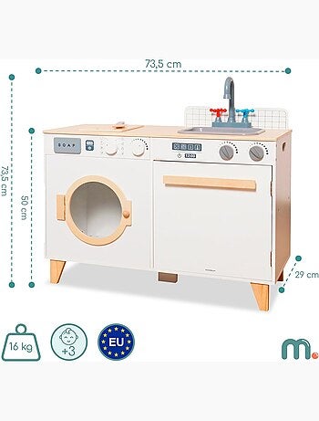Cocina y lavandería de madera 2 en 1 para niños con accesorios, juego educativo 3+
