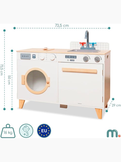 Cocina y lavandería de madera 2 en 1 para niños con accesorios, juego educativo 3+ - Kiabi Cocina y lavandería de madera 2 en 1 para niños con accesorios, juego educativo 3+ - Kiabi