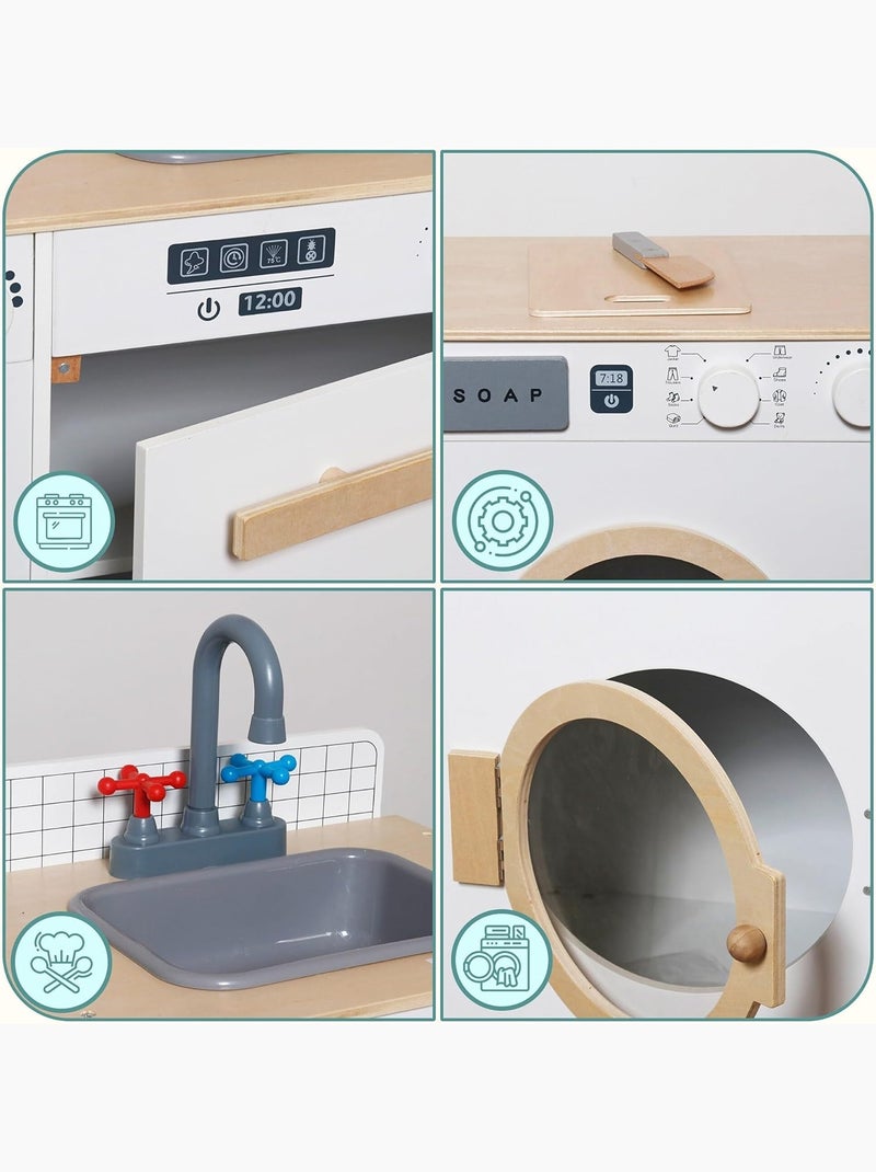 Cocina y lavandería de madera 2 en 1 para niños con accesorios, juego educativo 3+ N/D - Kiabi