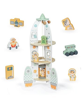 Cohete espacial de madera con ascensor y accesorios mamabrum