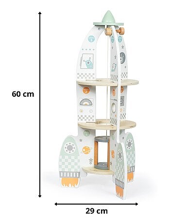 Cohete espacial de madera con ascensor y accesorios mamabrum