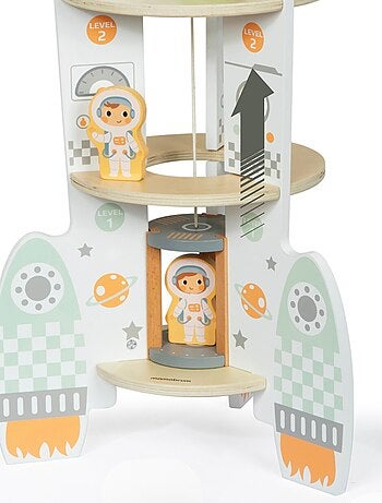 Cohete espacial de madera con ascensor y accesorios mamabrum