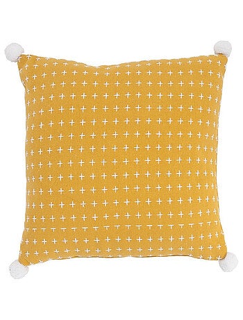 Cojín 40x40 cm con pompones y bordado – Mezcla algodón-poliéster – Colección CALLISTO – Future Home