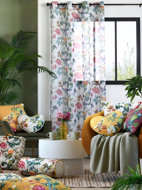 Cojín cilíndrico decorativo con estampado de hojas y pájaro - Kiabi