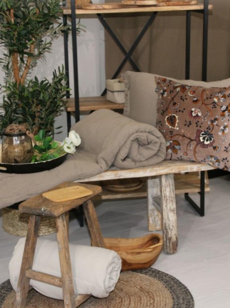 Cojín con flecos de algodón Taupe - Kiabi