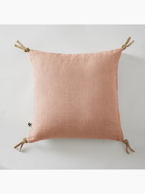 Cojín con funda extraíble - lino lavado francés - cintas de yute - soline - Kiabi Cojín con funda extraíble - lino lavado francés - cintas de yute - soline - Kiabi