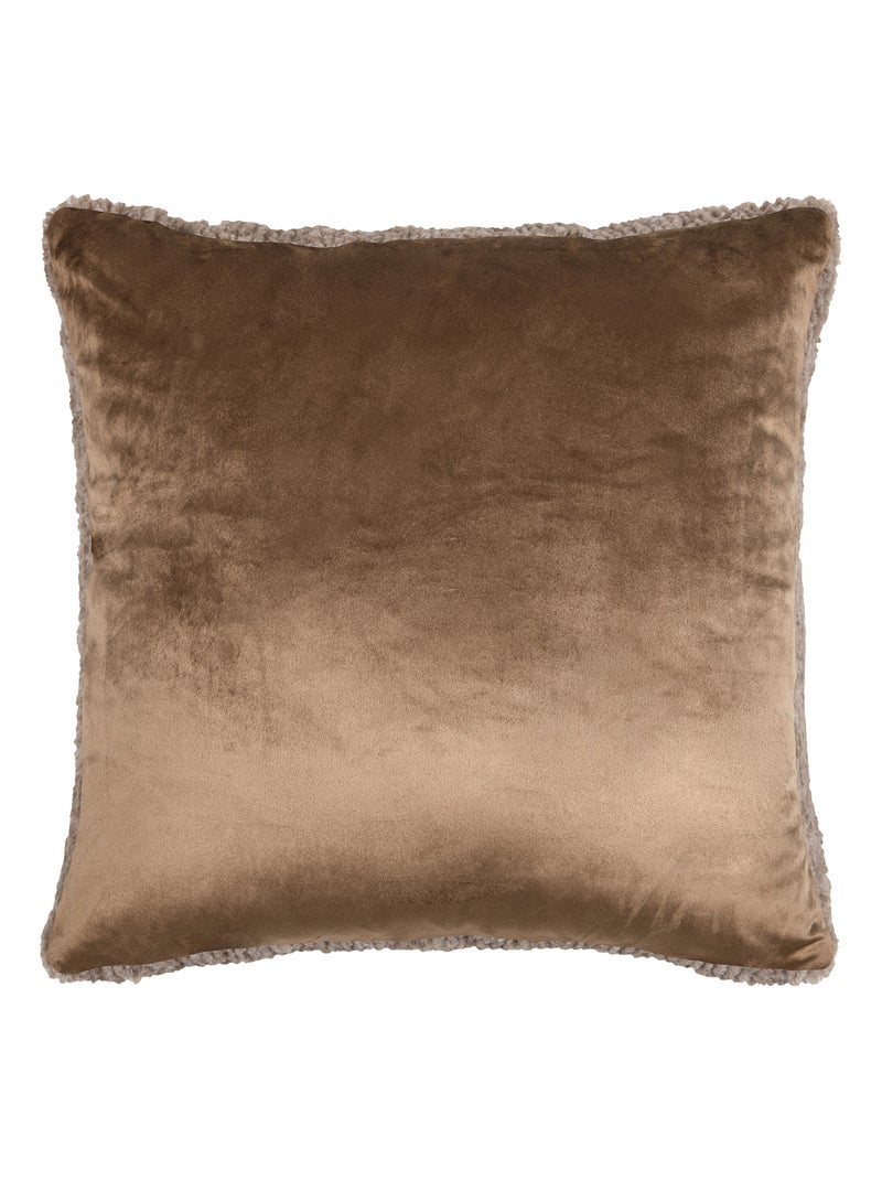 Cojín cuadrado de peluche con cara de terciopelo Taupe - Kiabi