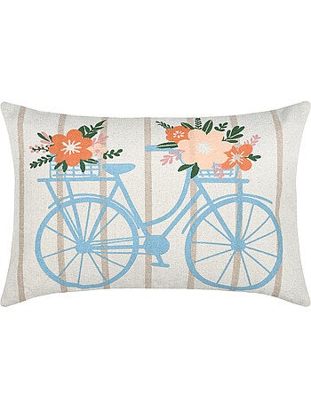 Cojín de algodón con motivo de bicicleta floreada
