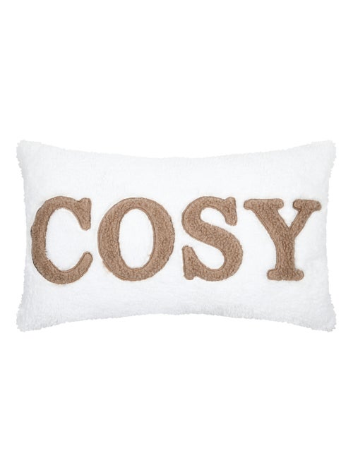 Cojín de forro polar con mensaje bordado "Cosy" - Kiabi Cojín de forro polar con mensaje bordado "Cosy" - Kiabi