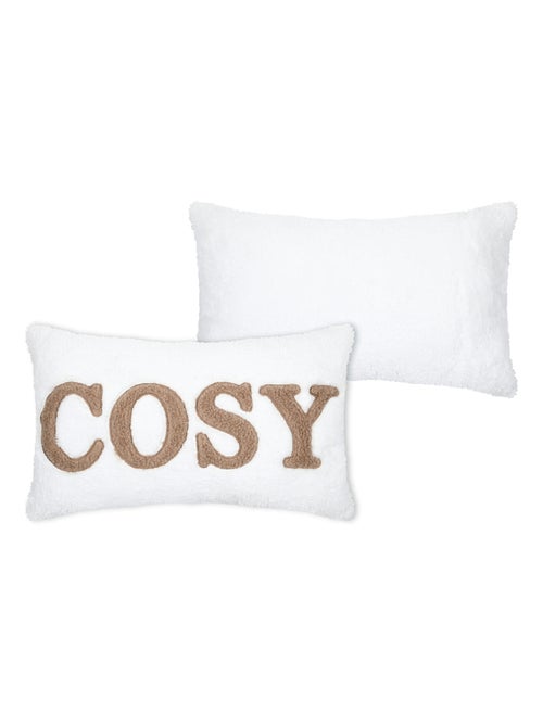 Cojín de forro polar con mensaje bordado "Cosy" - Kiabi Cojín de forro polar con mensaje bordado "Cosy" - Kiabi
