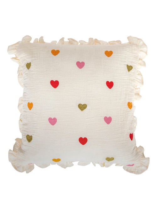 Cojín de gasa de algodón con flap y corazones bordados - Kiabi