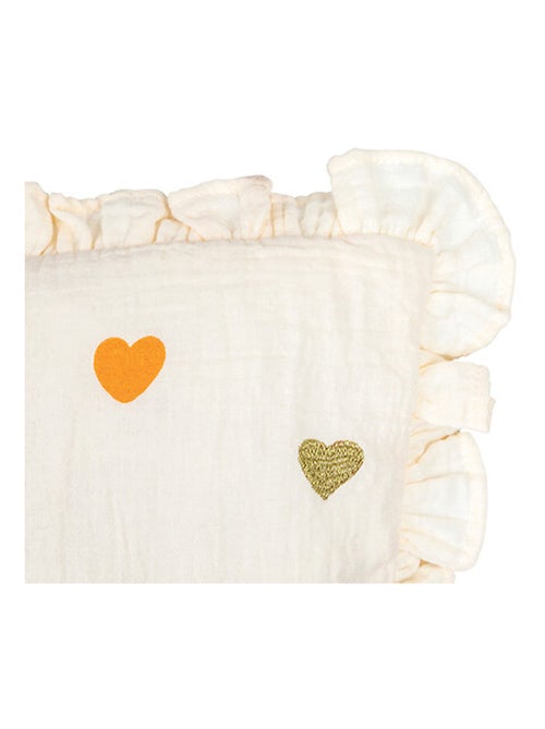 Cojín de gasa de algodón con flap y corazones bordados - Kiabi