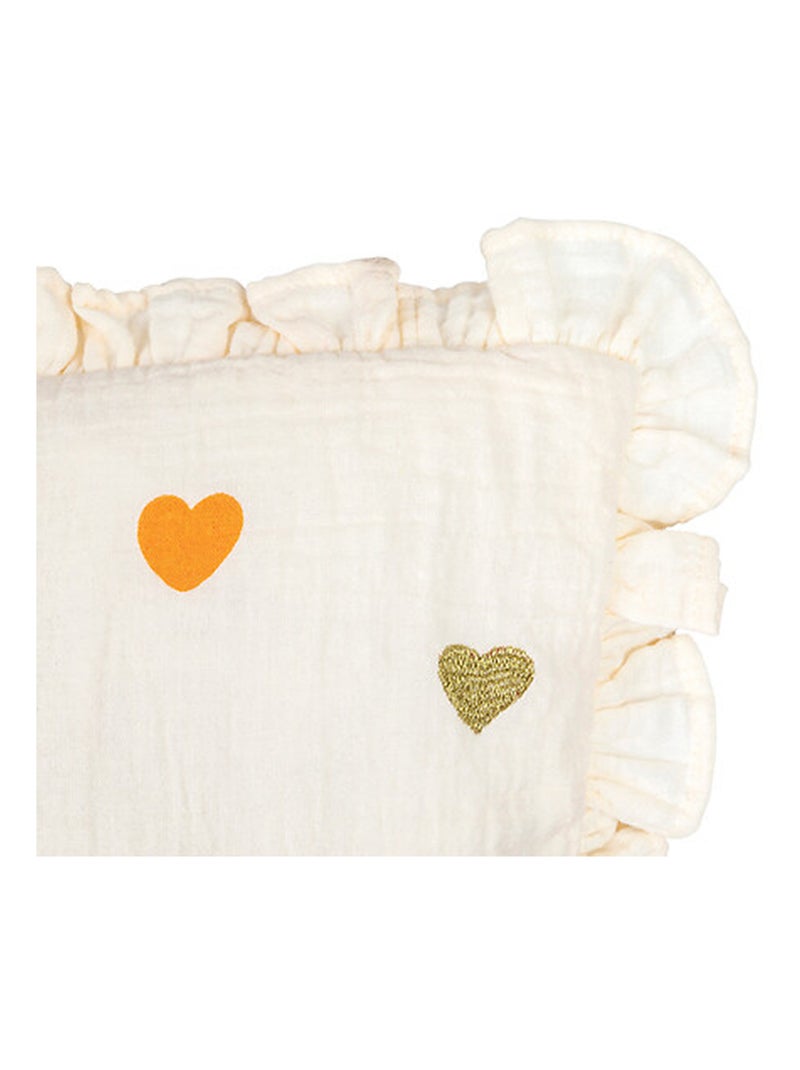 Cojín de gasa de algodón con flap y corazones bordados Blanco - Kiabi