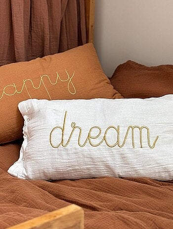 Cojín de gasa de algodón con inscripción