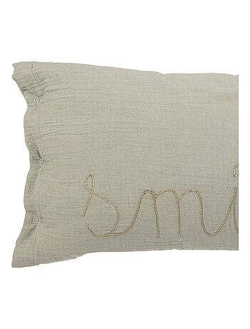 Cojín de gasa de algodón con inscripción