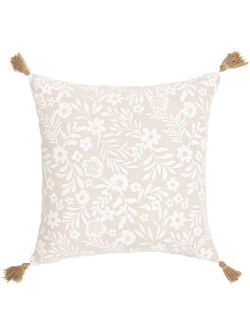 Cojín de polialgodón con estampado floral y borlas - Kiabi