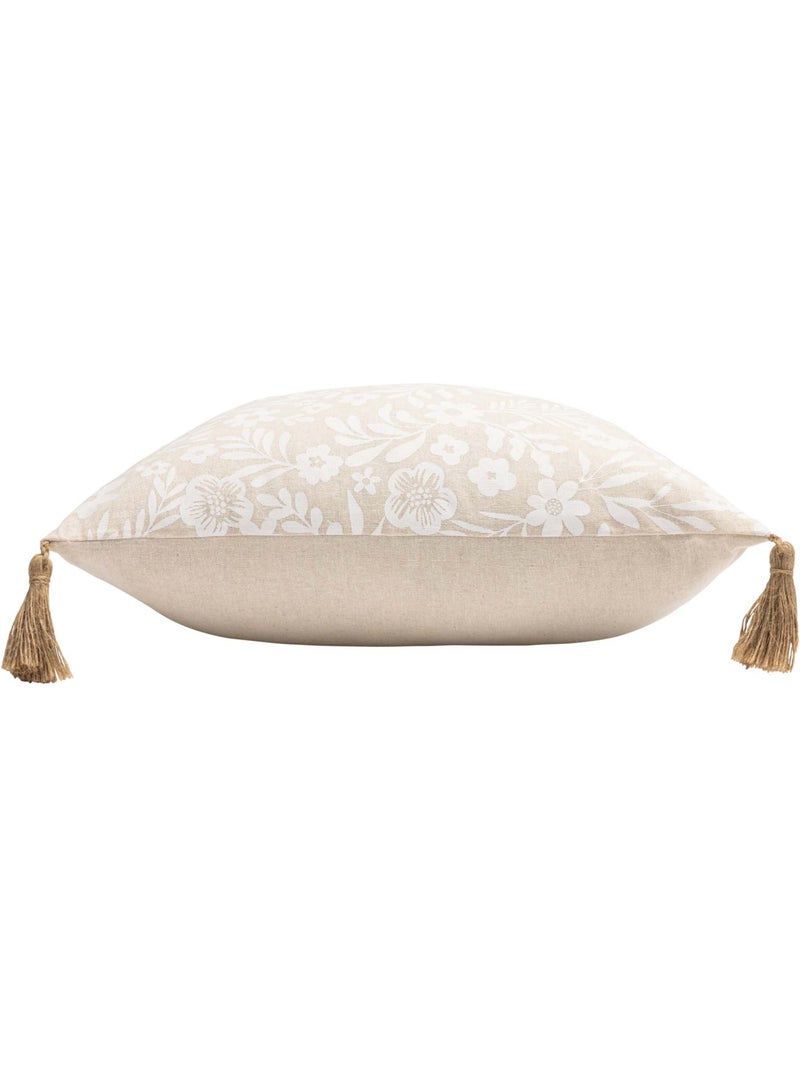 Cojín de polialgodón con estampado floral y borlas Beige concha - Kiabi