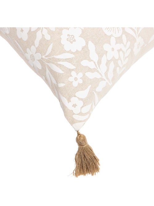 Cojín de polialgodón con estampado floral y borlas - Kiabi