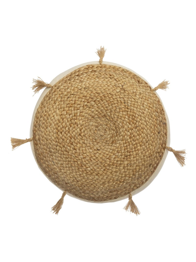 Cojín de suelo de yute con borlas Beige - Kiabi