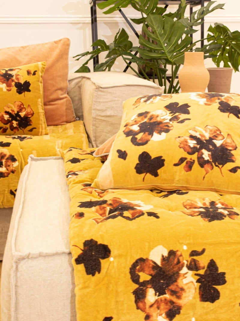 Cojín de terciopelo con estampado floral Amarillo - Kiabi