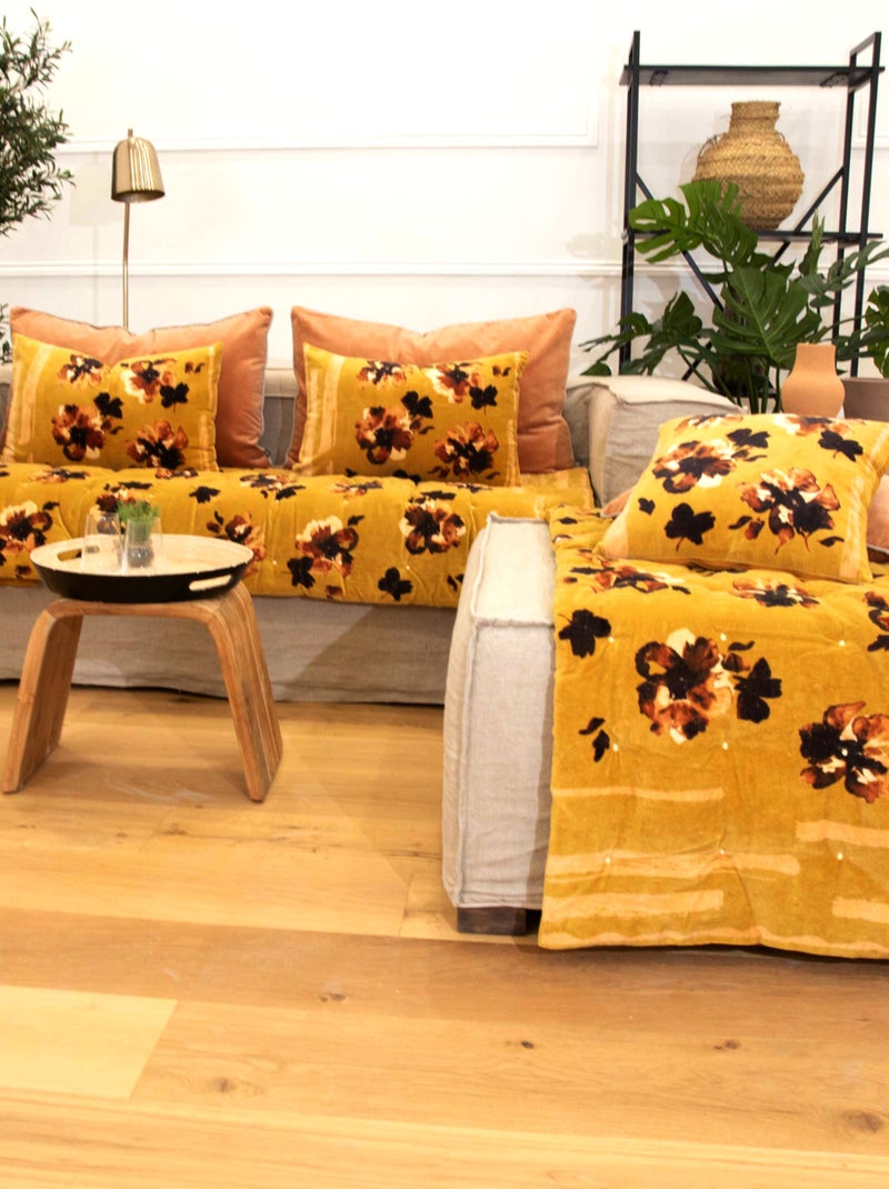 Cojín de terciopelo con estampado floral Amarillo - Kiabi