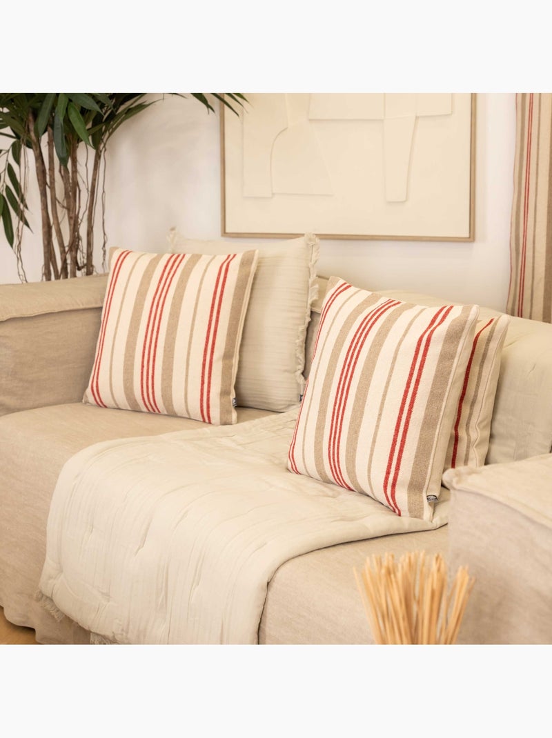 Cojín decorativo acolchado a rayas en tela de lona Rojo - Kiabi