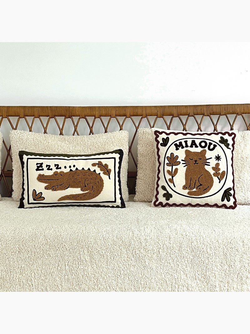 Cojín decorativo bordado con motivo de gato Marrón oscuro - Kiabi