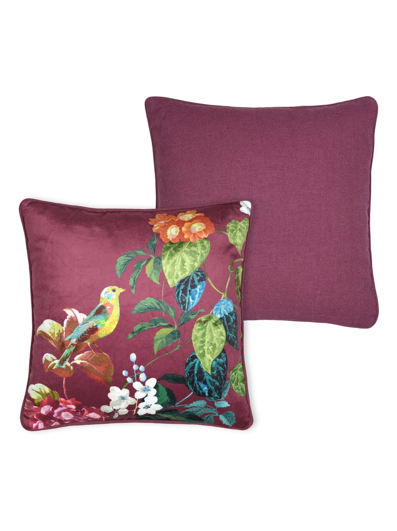 Cojín decorativo con estampado de hojas y pájaro Burdeos - Kiabi