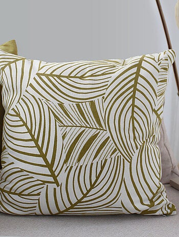 Cojín decorativo con estampado gráfico de hojas en algodón reciclado