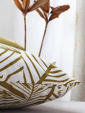 Cojín decorativo con estampado gráfico de hojas en algodón reciclado