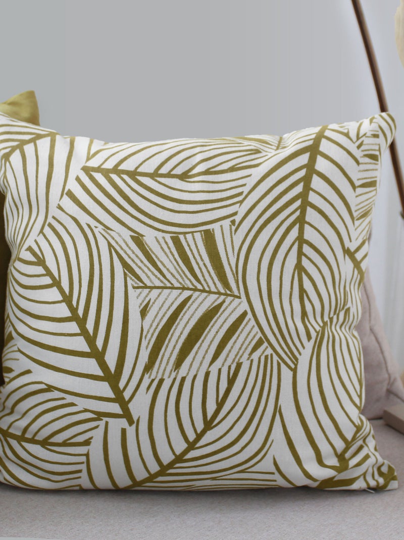 Cojín decorativo con estampado gráfico de hojas en algodón reciclado Bronce - Kiabi