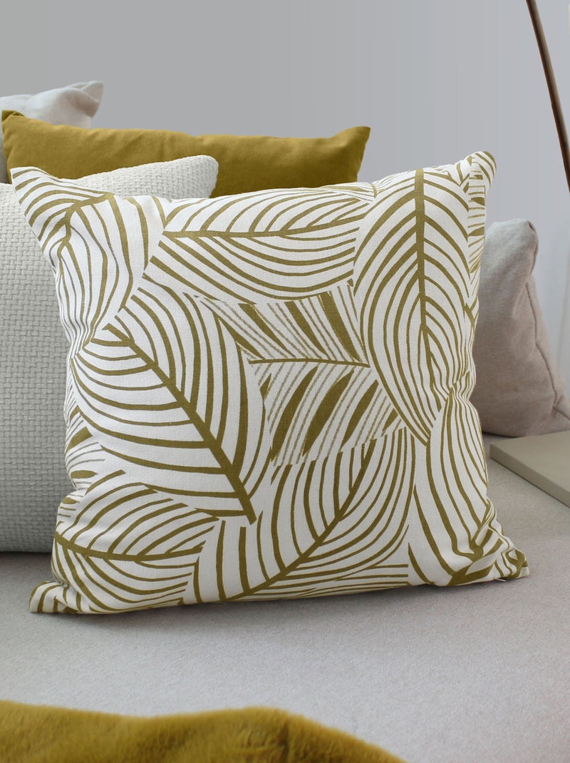 Cojín decorativo con estampado gráfico de hojas en algodón reciclado Bronce - Kiabi