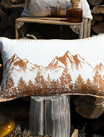 Cojín decorativo de algodón con montaña y bosque