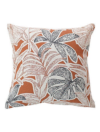Cojín decorativo desenfundable con estampado de hojas tropicales