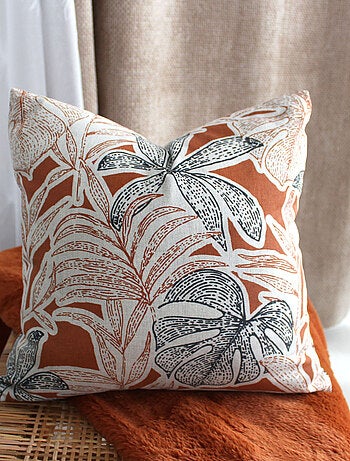 Cojín decorativo desenfundable con estampado de hojas tropicales