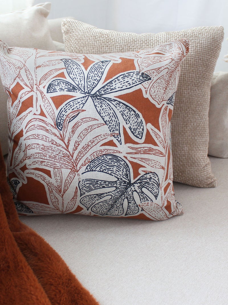 Cojín decorativo desenfundable con estampado de hojas tropicales Blanco - Kiabi