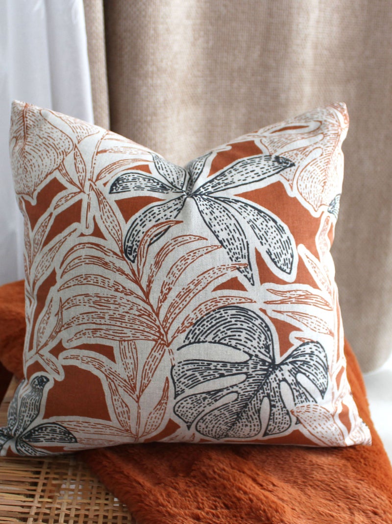 Cojín decorativo desenfundable con estampado de hojas tropicales Blanco - Kiabi