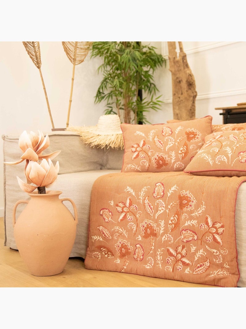 Cojín decorativo en polilínea con motivo floral Rojo ladrillo - Kiabi