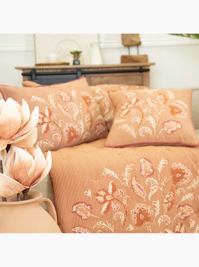 Cojín decorativo en polilínea con motivo floral Rojo ladrillo - Kiabi