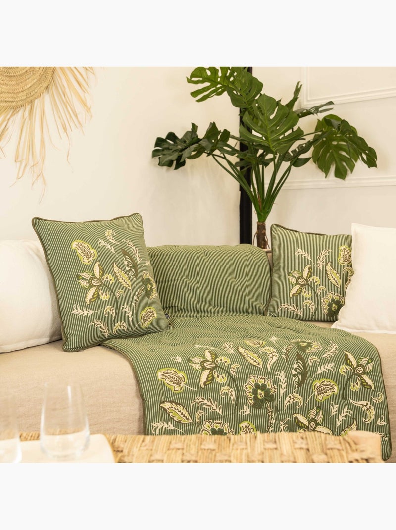 Cojín decorativo en polilínea con motivo floral Verde oliva - Kiabi