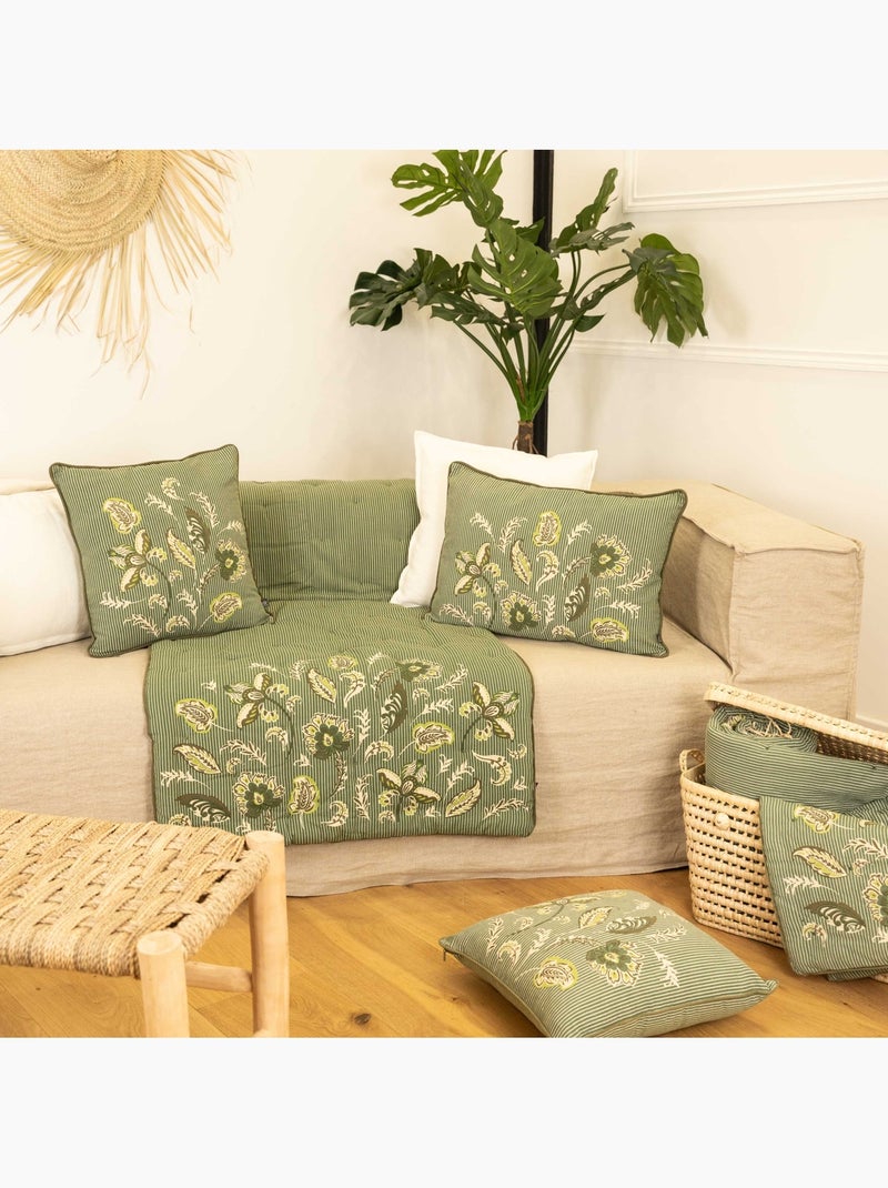 Cojín decorativo en polilínea con motivo floral Verde oliva - Kiabi
