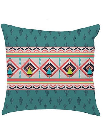 Cojín decorativo étnico con borlas de algodón “DIEGO” estampado 40 x 40 cm – Future Home