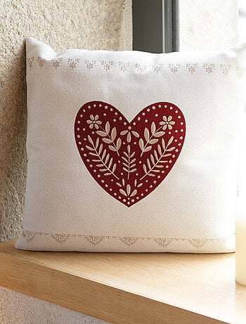 Cojín decorativo jacquard con corazones estilo montaña